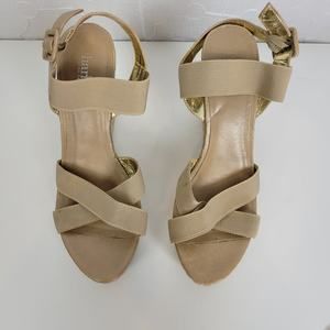 Charles Womens Sandals Size 7.5 Beige Tie Counter Espadrille Platform Wedge